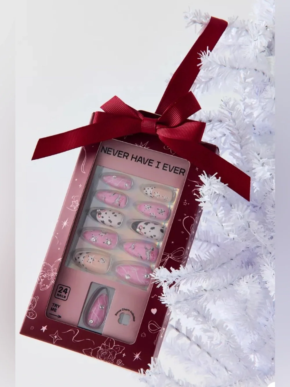 Never Have I Ever Press-On Faux Nails Pink Bow Dalmatian Animal print leopard
